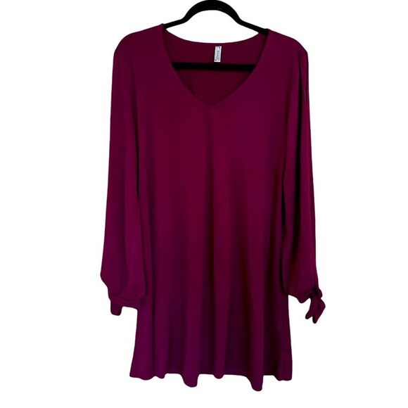 Boutique Burgundy Wine Red Cold Shoulder Tie Sleeves Dress /Tunic - Size Large. - Picture 2 of 8